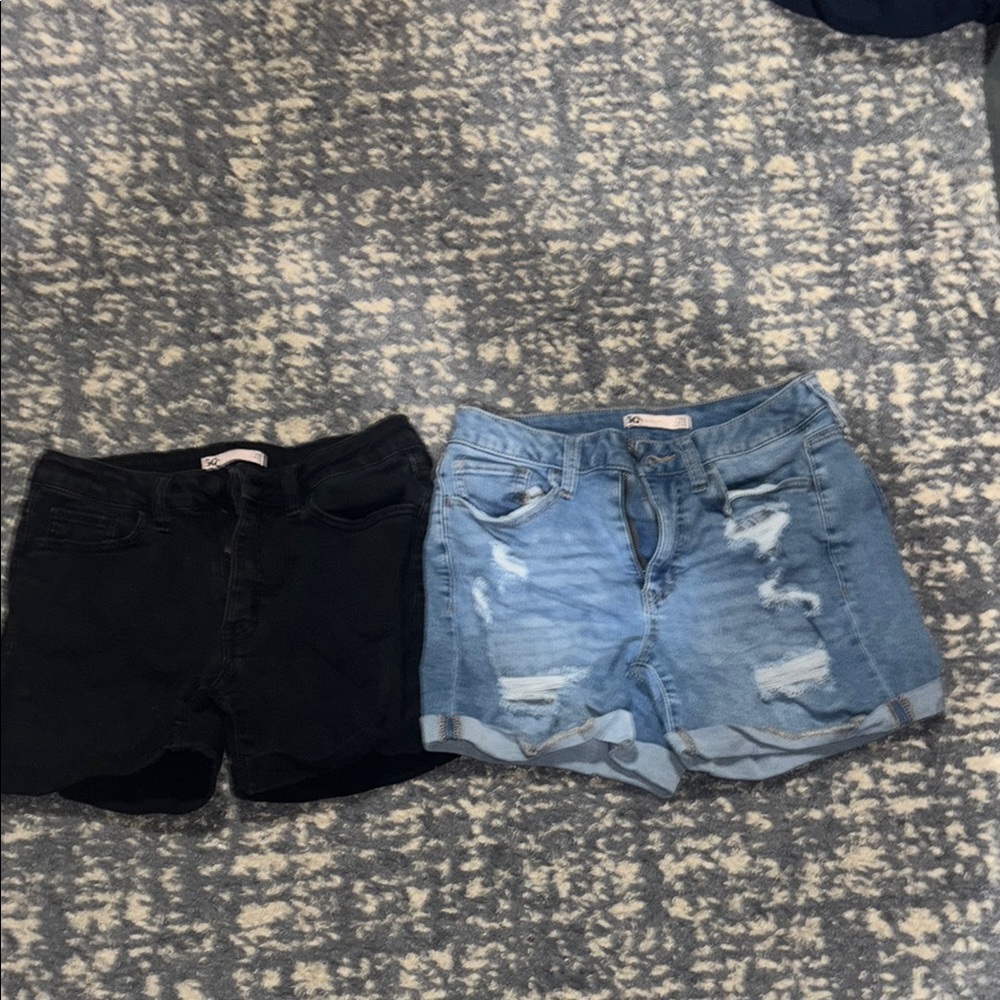 Women's Black and Blue Denim Shorts